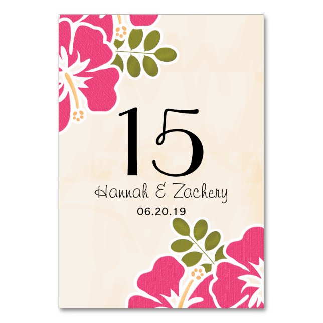 FUCHSIA HIBISCUS HAWAIIAN TROPICAL TABLE NUMBER (Front)