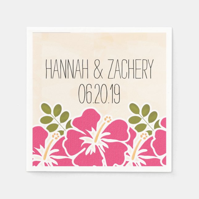 Fuchsia Hibiscus Hawaiian Wedding Napkin (Front)