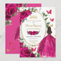 Fuchsia Hot Pink Floral Princess Dress Quinceañera