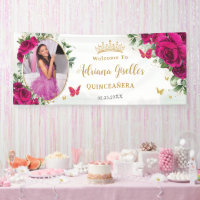 Fuchsia Hot Pink Roses Floral Quinceañera Photo