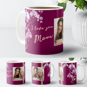 Fuchsia I Love You Mom Floral Mother's Day Photo Coffee Mug