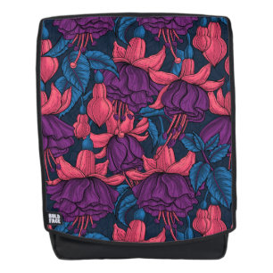 Fuchsia in blue and purple backpack