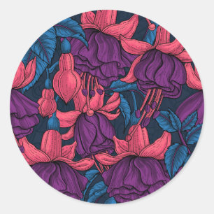 Fuchsia in blue and purple classic round sticker