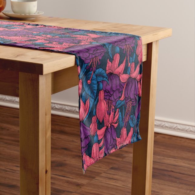 Fuchsia in blue and purple short table runner (In Situ)