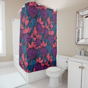 Fuchsia in blue and purple shower curtain
