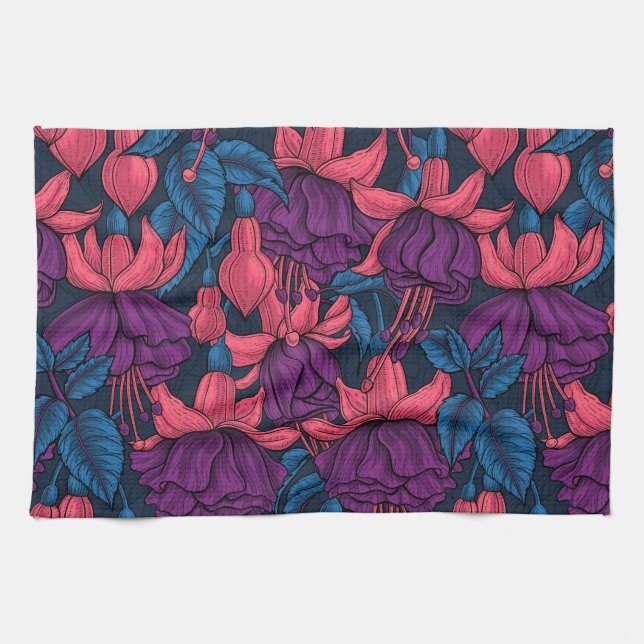 Fuchsia in blue and purple tea towel (Horizontal)
