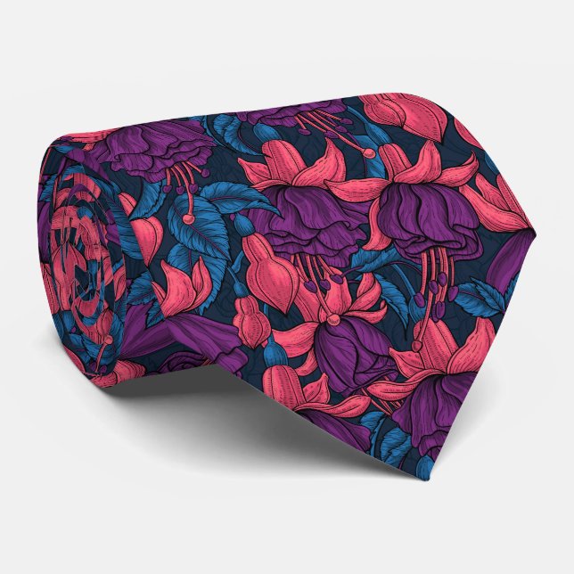 Fuchsia in blue and purple tie (Rolled)