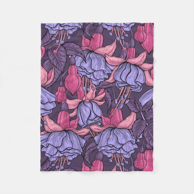 Fuchsia in pink and violet fleece blanket (Front)