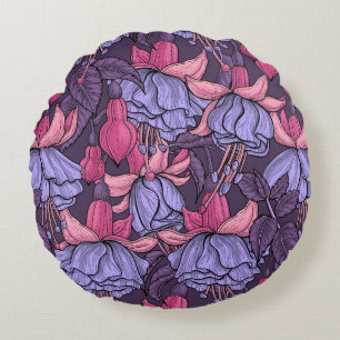 Fuchsia in pink and violet round cushion
