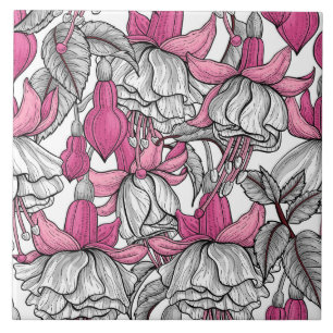 Fuchsia in white and pink ceramic tile