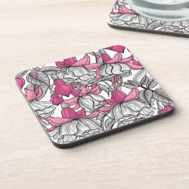 Fuchsia in white and pink coaster (Left Side)