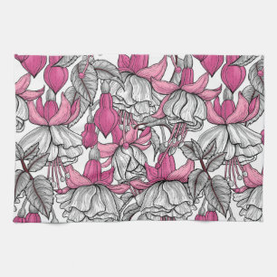 Fuchsia in white and pink tea towel