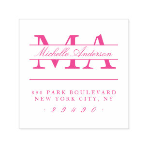 Fuchsia Initials & Name Calligraphy Return Address Self-inking Stamp