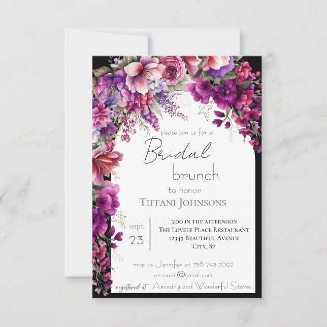 Fuchsia Lavender Floral Arch Bridal Brunch Invitation (Front)