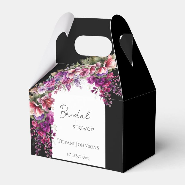 Fuchsia Lavender Floral Arch Bridal Shower Favour Box (Front Side)