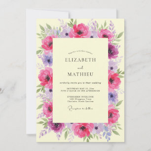Fuchsia Lilac Peony Wedding Invitation