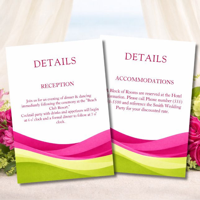 Fuchsia & Lime Green Modern Wedding Details Enclosure Card (Fuchsia & Lime Green Modern Wedding Details Enclosure Card Reception and Accommodations)