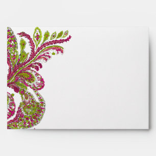 Fuchsia Lime Vintage Peacock Wedding RSVP Envelope