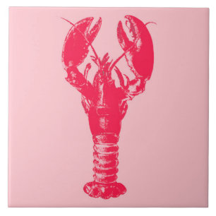 Fuchsia Lobster on Light Coral Pink Ceramic Tile