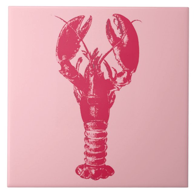 Fuchsia Lobster on Light Coral Pink Ceramic Tile (Front)