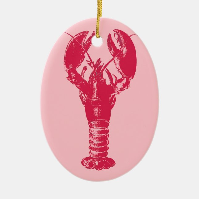 Fuchsia Lobster on Light Pink Ceramic Tree Decoration (Front)