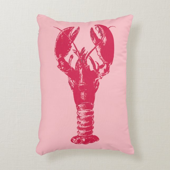 Fuchsia Lobster on Light Pink Decorative Cushion (Front(Vertical))
