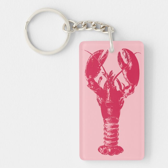 Fuchsia Lobster on Light Pink Key Ring (Front)