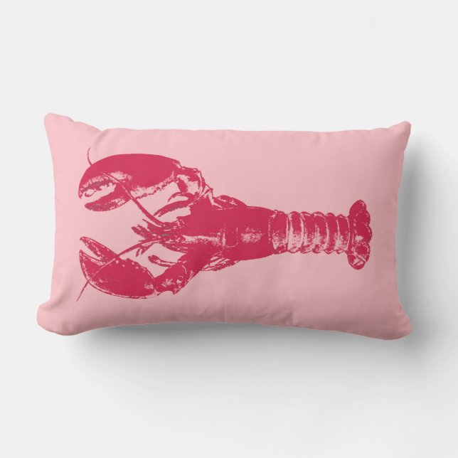 Fuchsia Lobster on Light Pink Lumbar Cushion (Front)