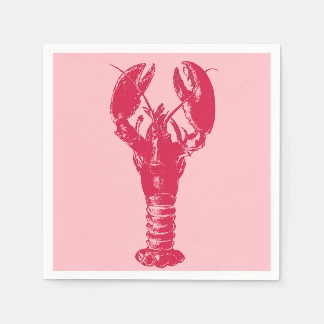 Fuchsia Lobster on Light Pink Napkin (Front)