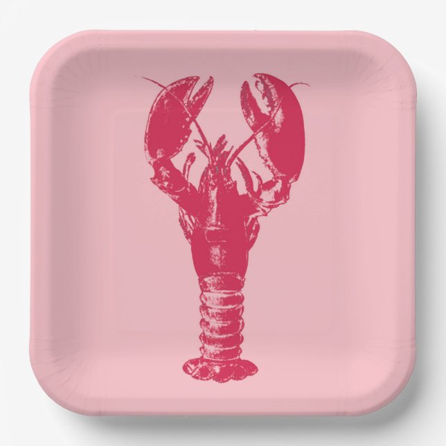 Fuchsia Lobster on Light Pink Paper Plate (Front)