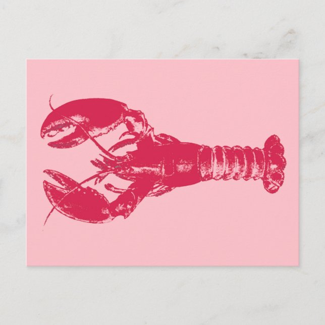Fuchsia Lobster on Light Pink Postcard (Front)
