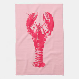 Fuchsia Lobster on Light Pink Tea Towel