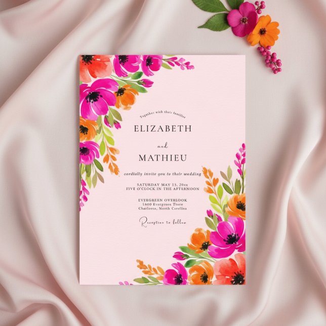 Fuchsia Lush Floral Whimsy Wedding Invitation (Creator Uploaded)