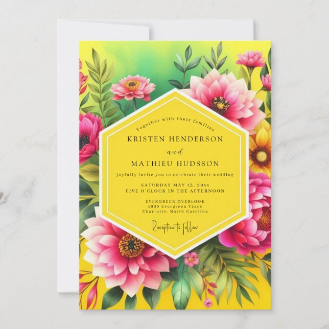 Fuchsia Lush Tropical Wedding Invitation (Front)