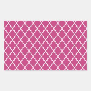 Fuchsia Magenta And White Moroccan Trellis Pattern Rectangular Sticker