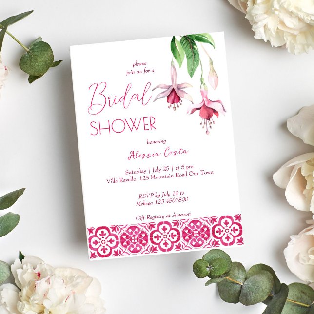Fuchsia Majolica magenta tiles bridal shower Invitation (Creator Uploaded)