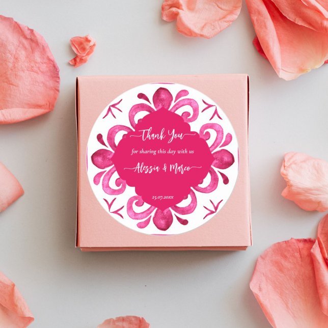 Fuchsia Majolica magenta tiles personalised  Classic Round Sticker (Creator Uploaded)