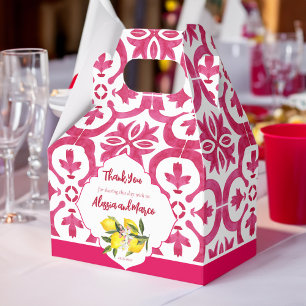 Fuchsia Majolica magenta tiles personalised  Favour Box