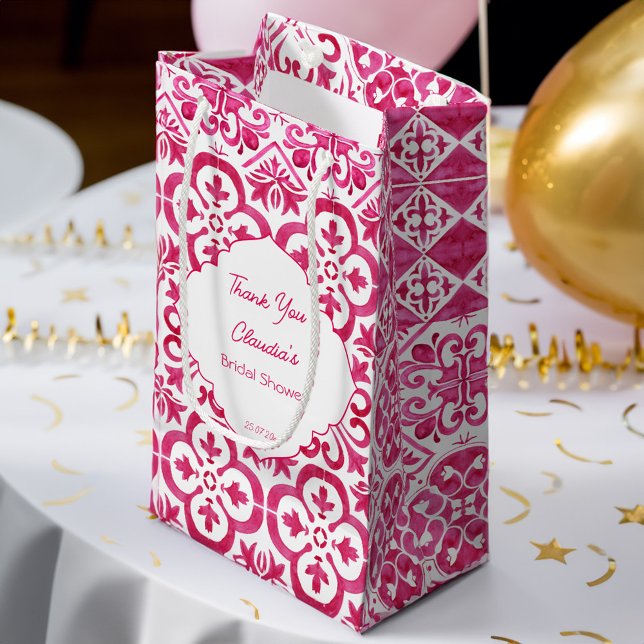 Fuchsia Majolica magenta tiles personalised Small Gift Bag (Fuchsia Majolica magenta tiles personalized Small Gift Bag bridal shower favor bag bridesmaid favor)