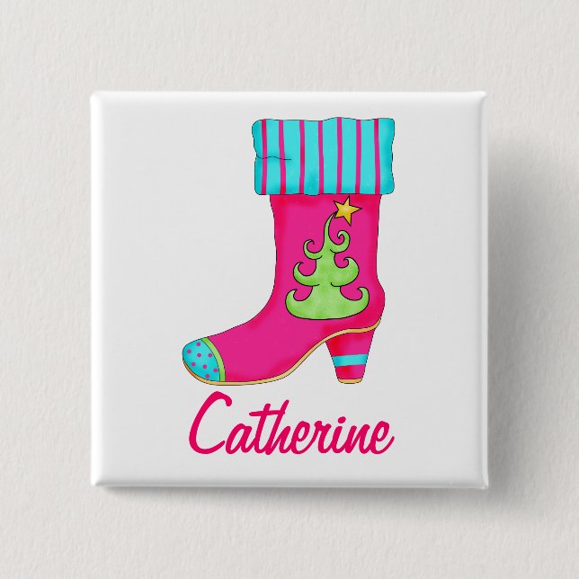 Fuchsia Merry Christmas Stocking Name Badge (Front)