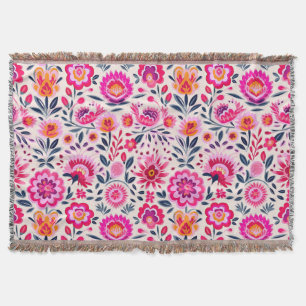 Fuchsia Mexican Flowers Pattern Colourful Fun Throw Blanket