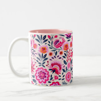 Fuchsia Mexican Flowers Pattern Vibrant Two-Tone Coffee Mug