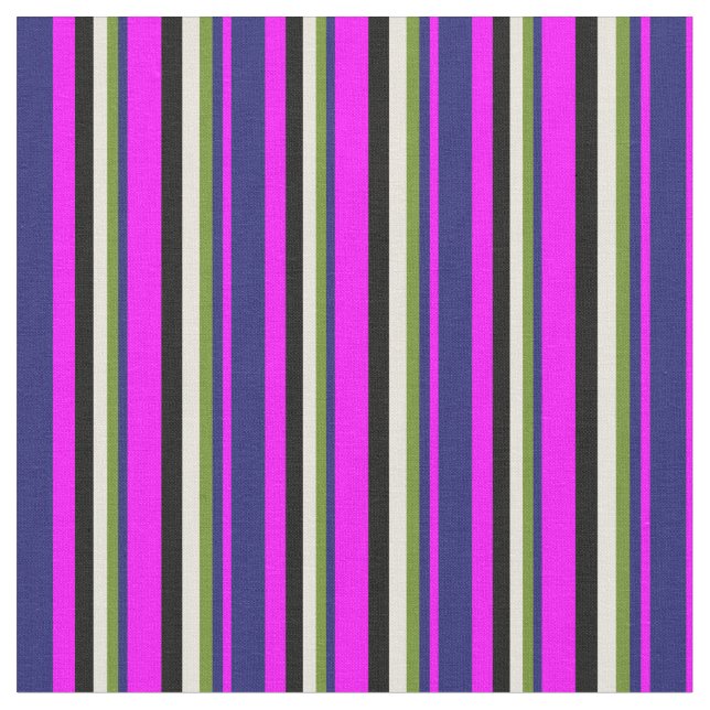 Fuchsia, Midnight Blue, Green, Beige, and Black Fabric (Close Up)