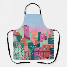 Fuchsia & Mint City Skyline Apron – Kitchen