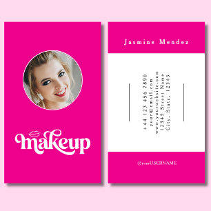 Fuchsia Modern Photo Elegant Makeup Artist Logo Business Card