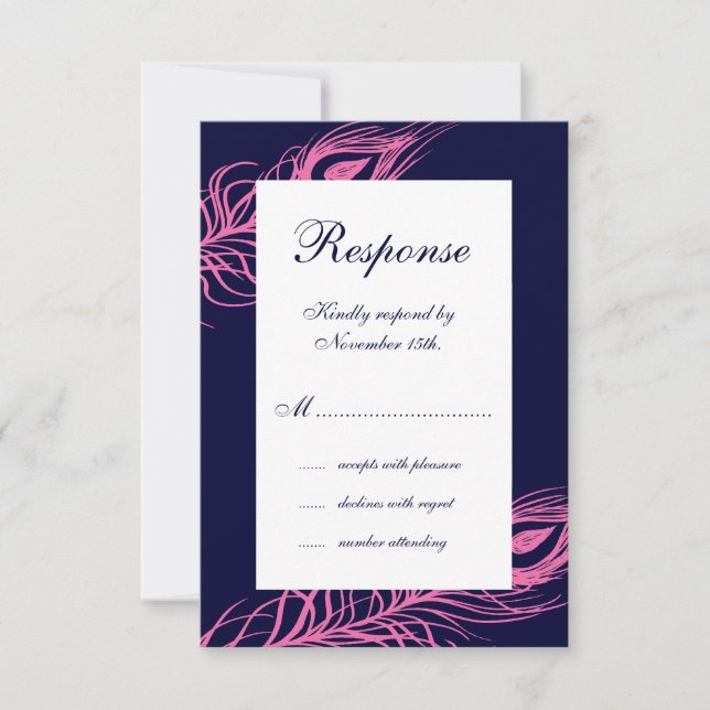 Fuchsia & Navy Feathers RSVP (Front)