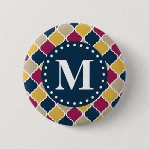 Fuchsia Navy Moroccan Lattice Monogram 6 Cm Round Badge