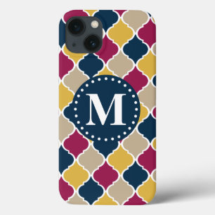 Fuchsia Navy Moroccan Lattice Monogram iPhone 13 Case