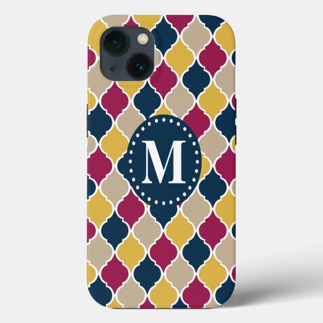 Fuchsia Navy Moroccan Lattice Monogram Case-Mate iPhone Case (Back)