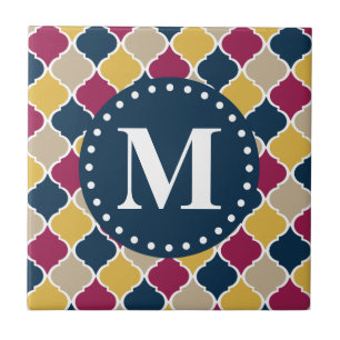 Fuchsia Navy Moroccan Lattice Monogram Ceramic Tile